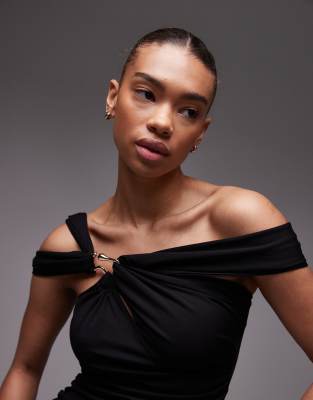 & OTHER STORIES STRUCTURED JERSEY MIDI DRESS WITH OFF-SHOULDER AND METAL CLASP 
