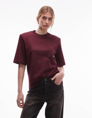 & Other Stories Structured Jersey Top With Shoulder Pads In Burgundy