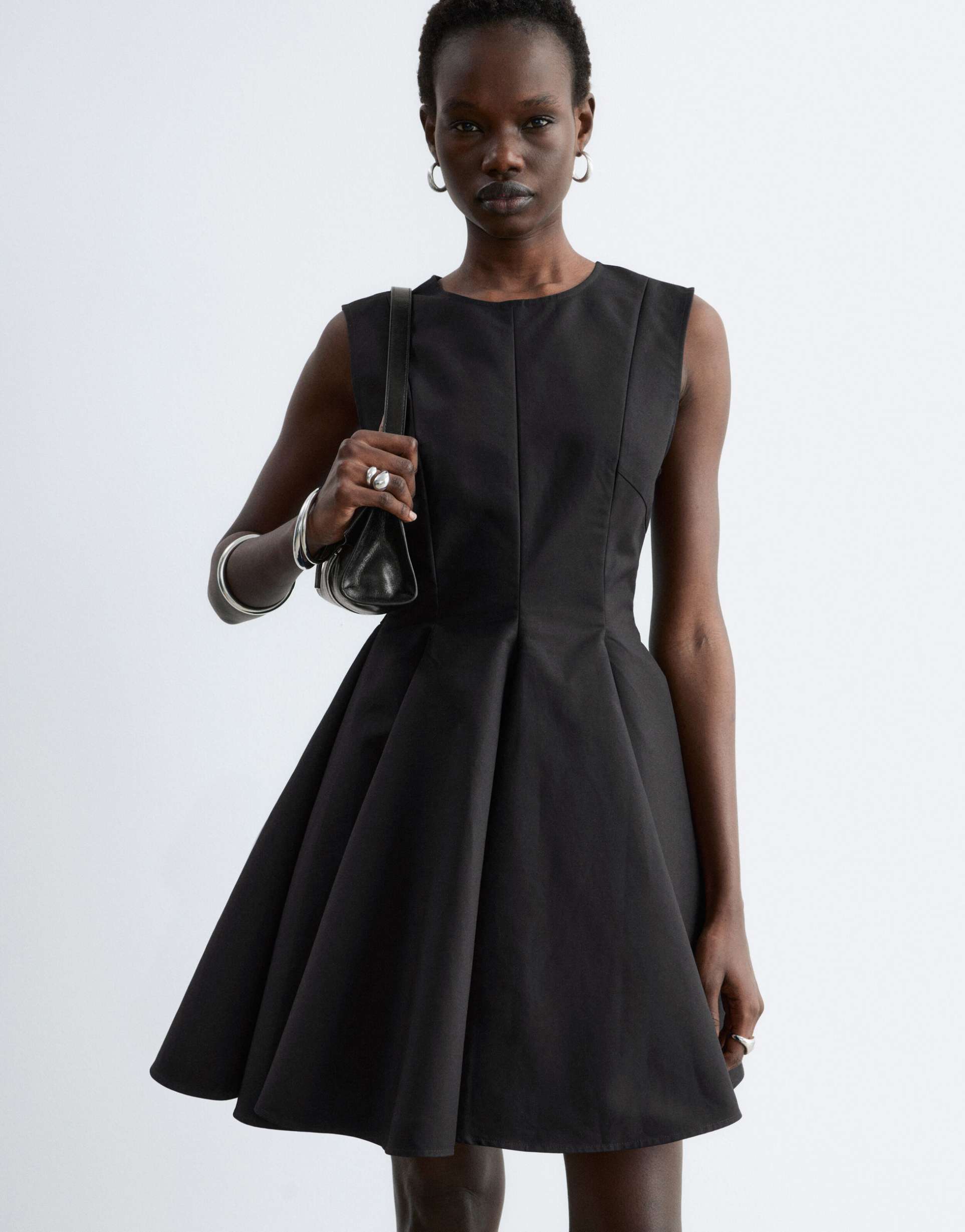 & other stories structured mini dress with circle skirt in black
