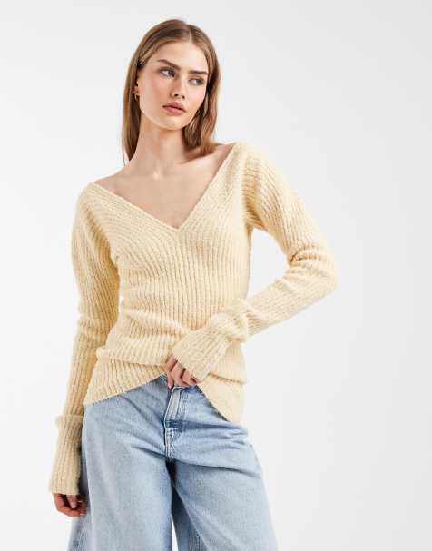 & Other Stories structured rib v neck knitted top in lemon yellow - view 1