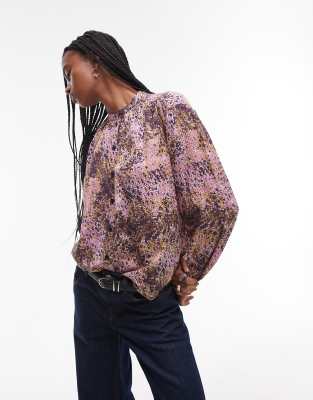 & Other Stories - Strukturierte Bluse in Rosa mit abstraktem Print-Bunt