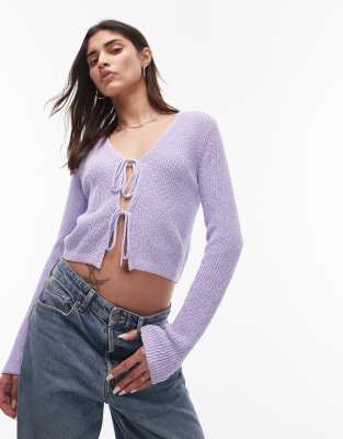 & Other Stories - Strukturierte Strickjacke in Flieder mit Bindedetail vorne-Lila