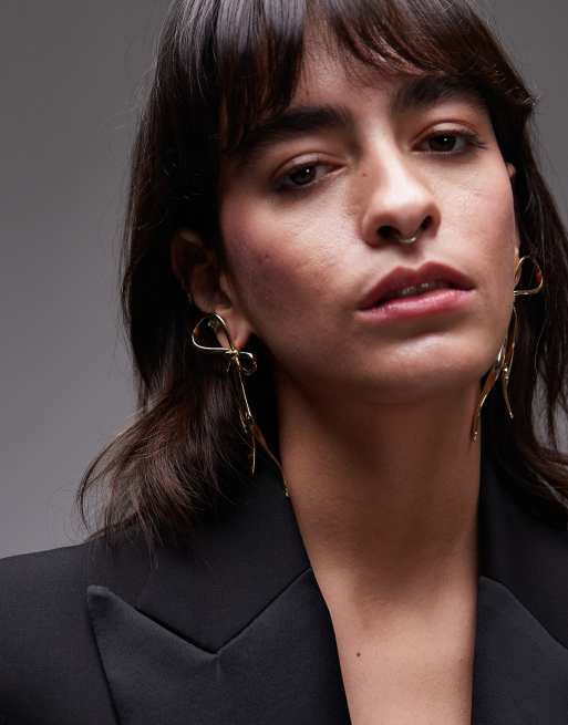 & Other Stories stud diamante bow pendant earrings in silver, 3 of 3