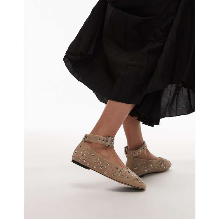 Other Stories studded faux suede leather ballet flats with ankle