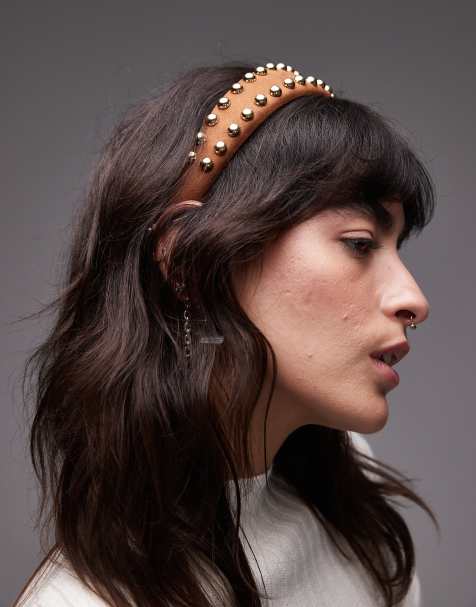 & Other Stories studded suede headband in brown - view 1