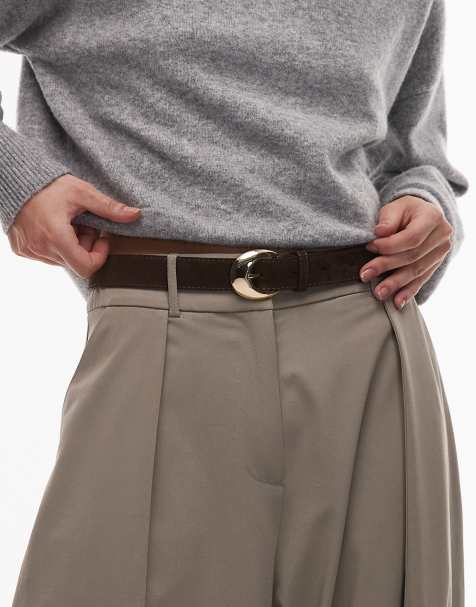 & Other Stories suede gold circle buckle belt in brown - view 1