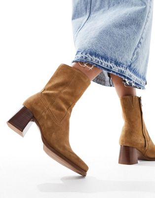 & Other Stories suede heeled ankle boots in brown