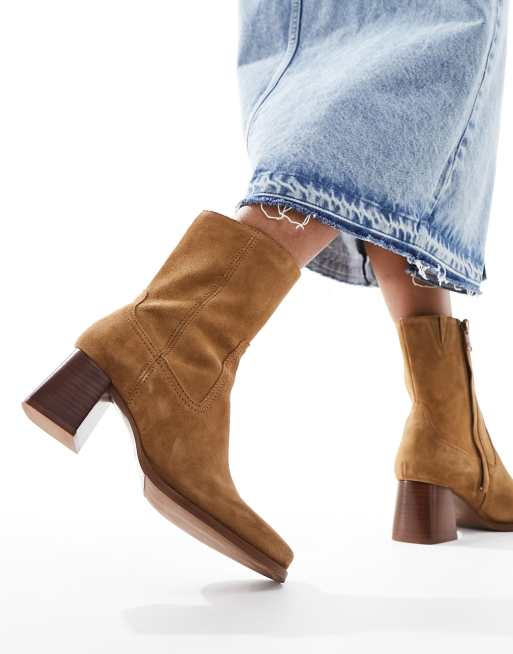 Other Stories suede heeled ankle boots in brown ASOS