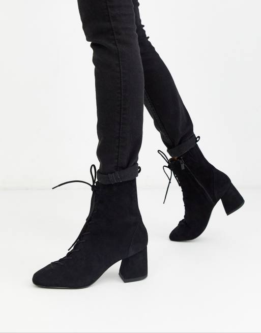 Black suede lace 2025 up ankle boots