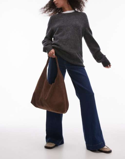 & Other Stories suede large slouch tote bag in brown, 3 of 4