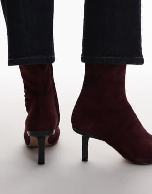 & Other Stories Suede Leather Pointed Toe Heeled Ankle Boots In Red