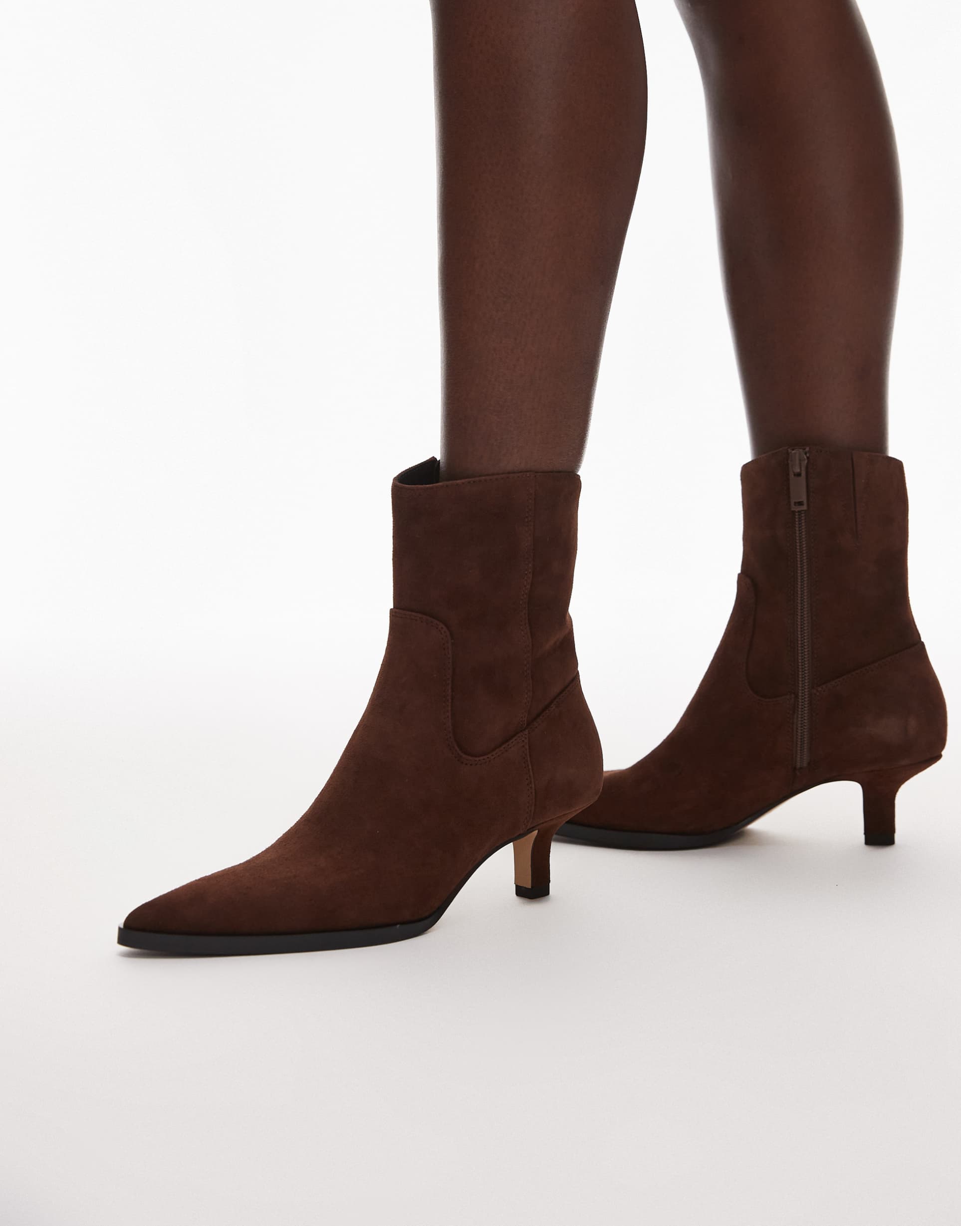 & other stories suede pointed toe ankle boots in dark brown