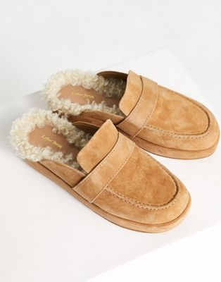 & Other Stories suede slip on shoes with faux shearling lining in beige