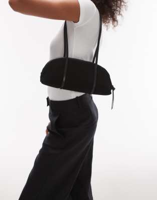 & Other Stories suede two handle curved shoulder bag in black