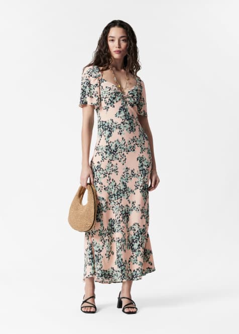 & Other Stories puff sleeve midaxi dress with twist sweetheart neckline in floral print