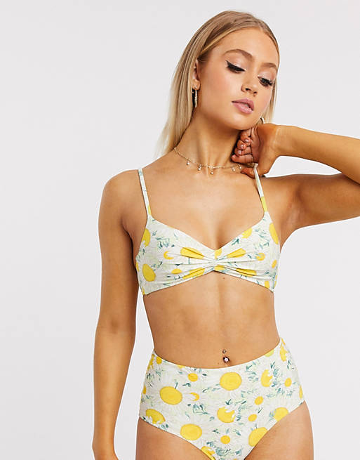 & Other Stories sunflower print bikini top in yellow