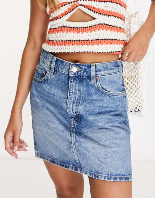 & Other Stories - Sunshine - Katoenen denim mini rok in krepart blauw 