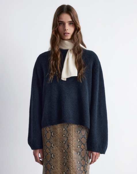& Other Stories super soft alpaca and wool sweater with wide sleeves in dark blue - view 1