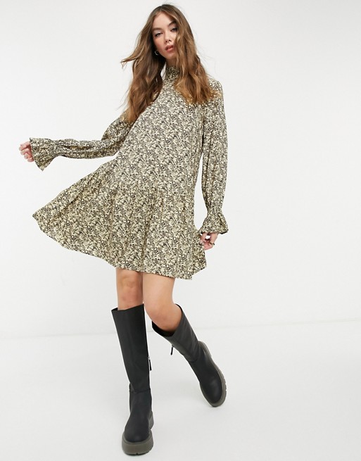 & Other Stories super soft floral print mini dress in yellow
