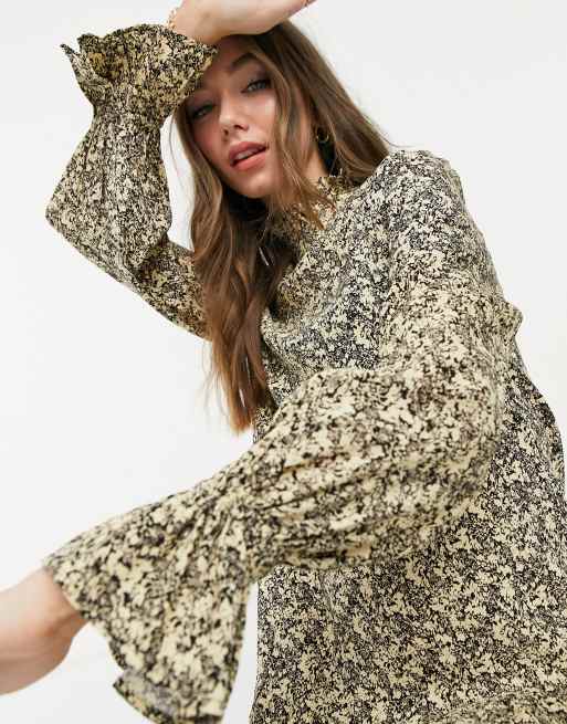 & Other Stories super soft floral print mini dress in yellow, 3 of 4