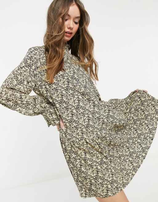 & Other Stories super soft floral print mini dress in yellow, 4 of 4