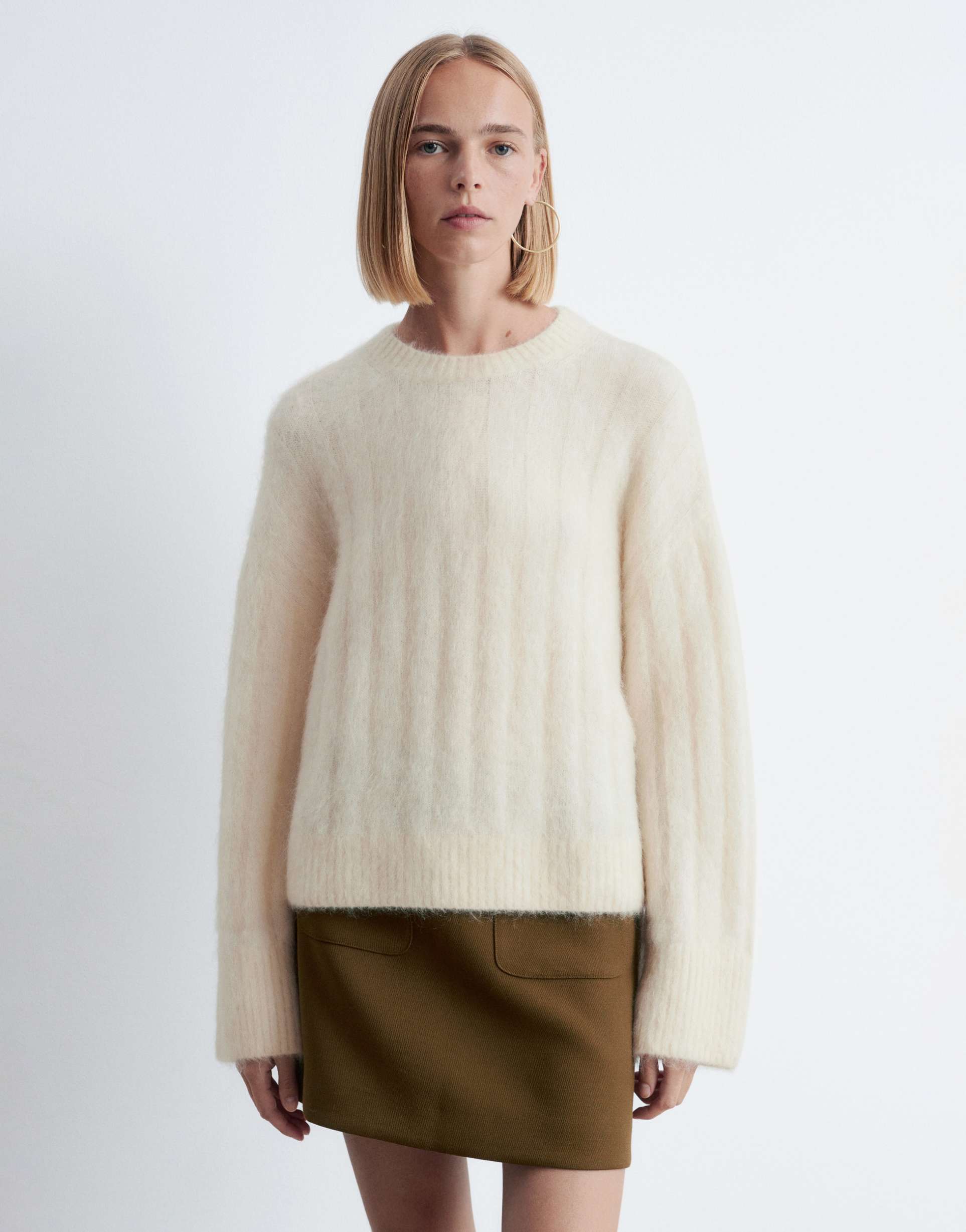 & other stories super soft fluffy mohair and wool wide rib sweater in off-white