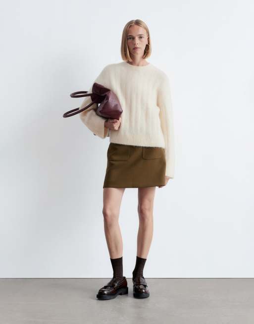 & Other Stories super soft fluffy mohair and wool wide rib sweater in off-white, 2 of 4