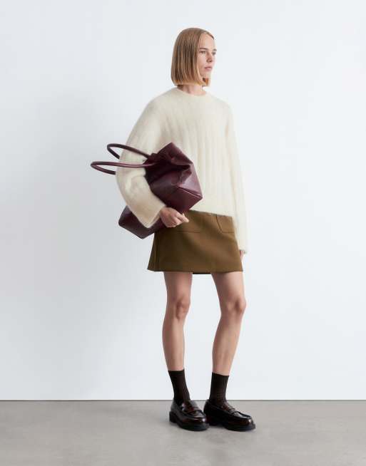 & Other Stories super soft fluffy mohair and wool wide rib sweater in off-white, 3 of 4