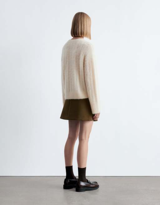 & Other Stories super soft fluffy mohair and wool wide rib sweater in off-white, 4 of 4