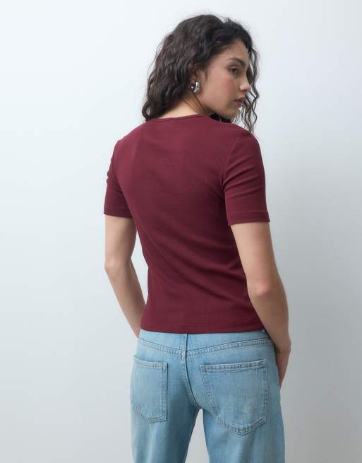 & Other Stories super soft jersey rib t-shirt in dark brown, 2 of 4