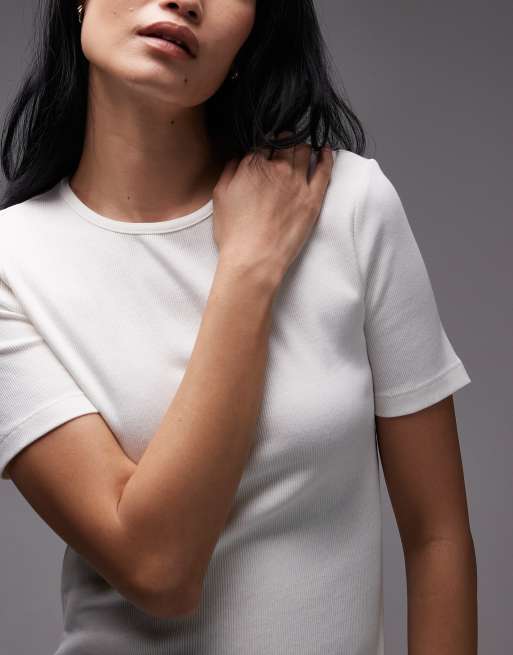& Other Stories super soft jersey ribbed T-shirt in off-white, 4 of 4