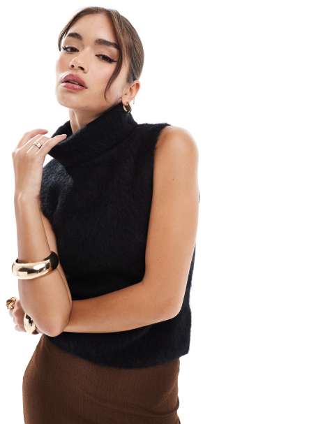 & Other Stories super soft mohair blend knit tank with turtleneck in black - view 1