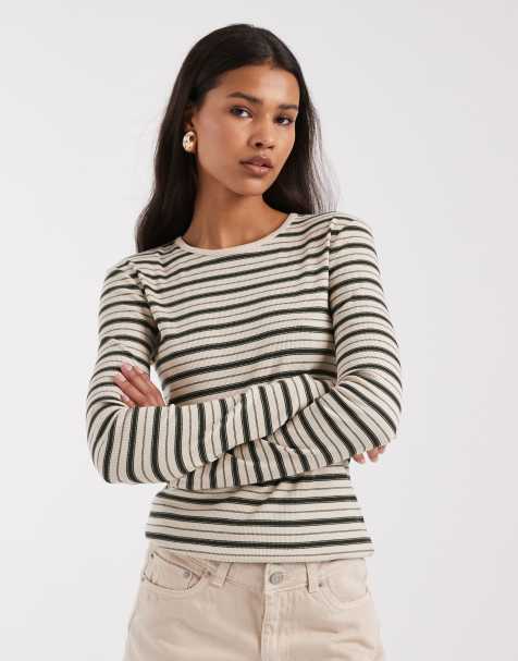 & Other Stories super soft rib long sleeved slim top in white stripe - view 1