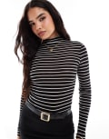 [Other Stories] & Other Stories super soft wool jersey long sleeve top with funnel neck in mono stripes-Multi XS MONO STRIPES