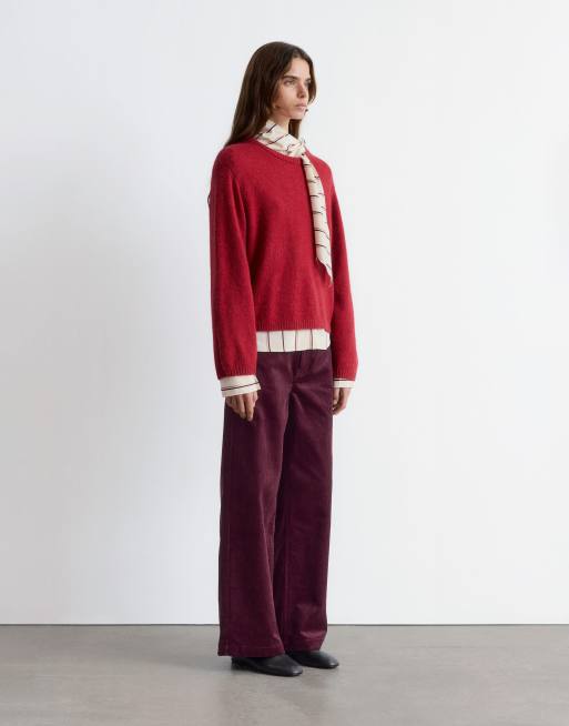 & Other Stories supersoft alpaca and wool jumper with wide sleeves in deep red, 4 of 4