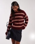 [Other Stories] & Other Stories supersoft alpaca wool blend jumper with wide sleeves in burgundy and pink stripes-Multi XS BURGUNDY STRIPES