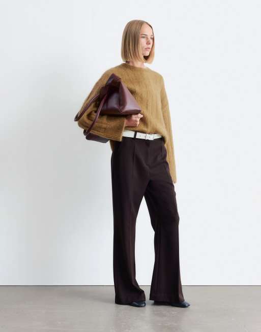 & Other Stories supersoft fluffy mohair and wool wide rib sweater in dark beige