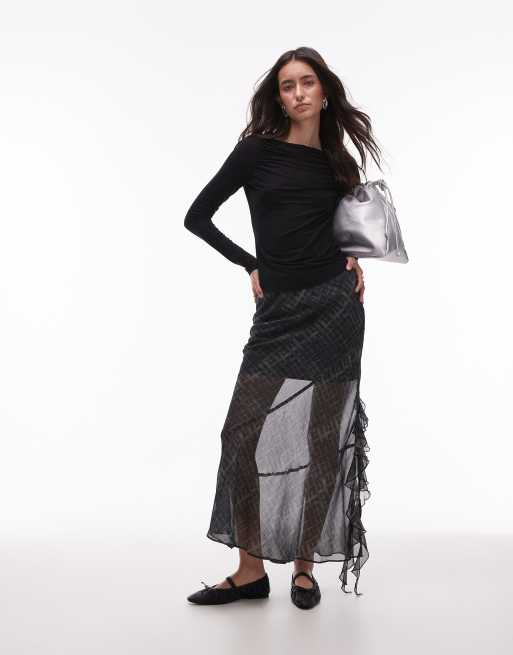& Other Stories supersoft jersey ruche boat neck top with long sleeves in black