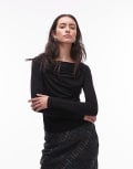 [Other Stories] & Other Stories supersoft jersey ruched boat neck top with long sleeves in black XS BLACK