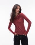 [Other Stories] & Other Stories supersoft jersey ruched boat neck top with long sleeves in red XS RED