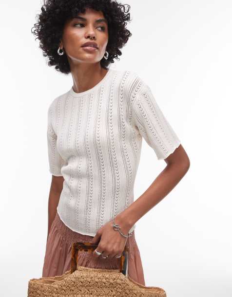 & Other Stories supersoft knit pointelle T-shirt with fluted edges in white - view 1