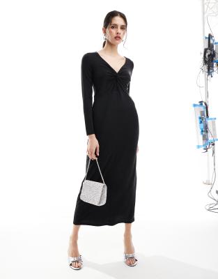 & Other Stories supersoft luxe jersey midi dress with twist front detail in black