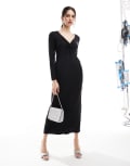 [Other Stories] & Other Stories supersoft luxe jersey midi dress with twist front detail in black S BLACK