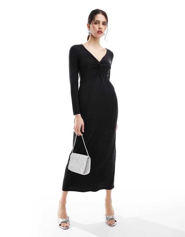 & Other Stories - supersoft luxe jersey midi dress with twist front detail in black