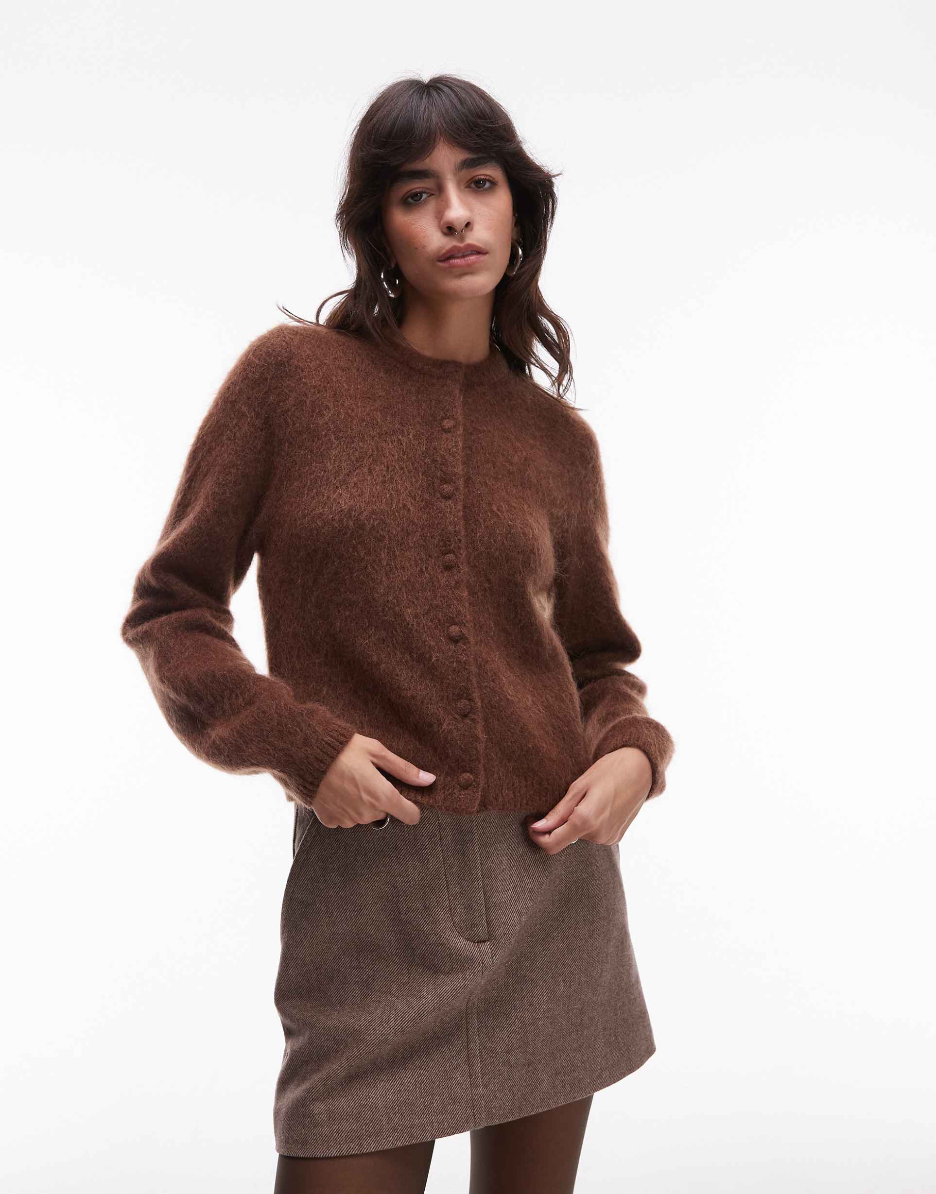 & other stories supersoft mohair and wool blend cardigan in brown