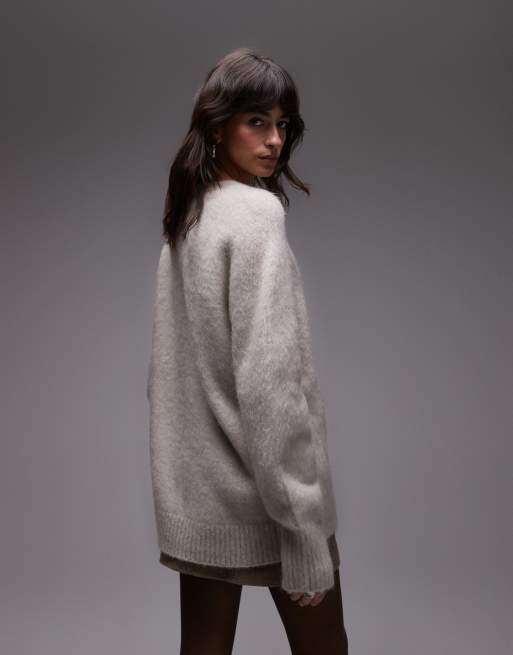 & Other Stories supersoft mohair and wool blend oversized cardigan in light beige, 3 of 4