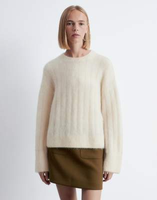 & Other Stories - Superweicher, flauschiger Rippstrick-Pullover aus Mohair und Wolle in Wollweiß