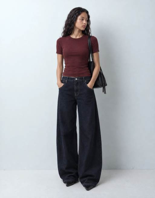 & Other Stories superzachte rib T-shirt van jersey in bordeauxrood, 5 van 8