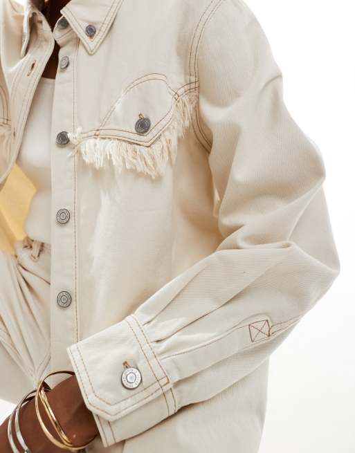 & Other Stories - Surchemise en jean style western avec franges - Blanc cassé, 2 de 4