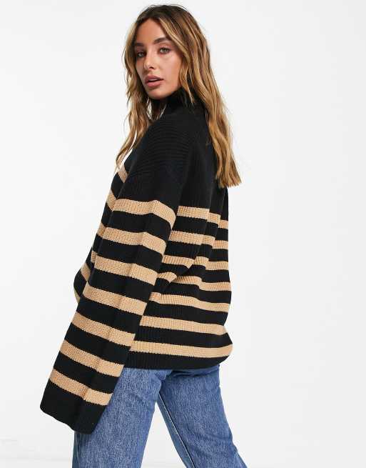& Other Stories – Svart- och beige-randig tröja i polyamid med dragkedja - BLACK, 3 av 4